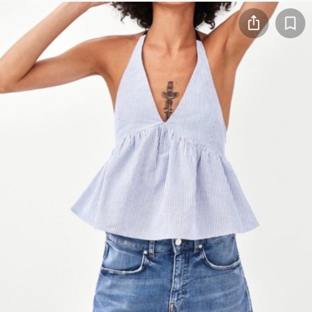 Zara TRF Trufaluc Pinstriped Halter Top Seersucker